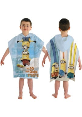 Fully Licenced Childrens Blue Minion "We do Our Own Stunts" Hooded Poncho Towel.pk of 3