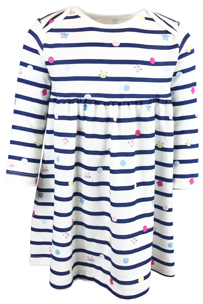 EX MOTHERCARE Baby Girls Navy Striped Cat Design Dress.pk of 19