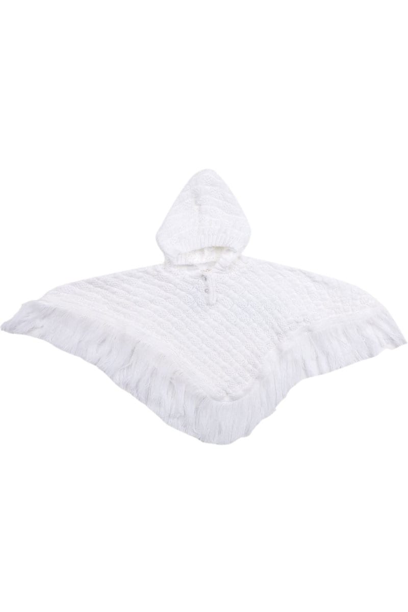 Baby Town Boutique Girls Knitted Hooded White Poncho.pk of 6