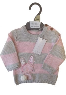 Ex Mothercare Grey and Pink Striped Bunny Jumper.pk of 13