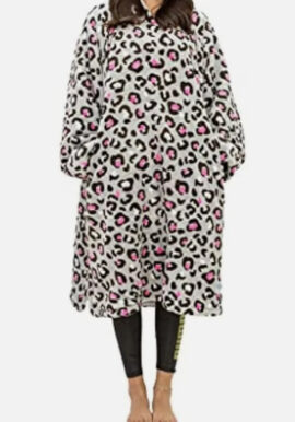 Hugzee Leopard Print Wearable Hooded Fleece.