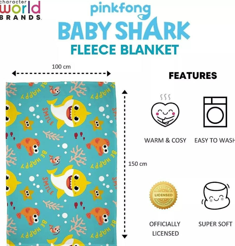 Fully Licensed Baby Shark Fleece Blanket pk of 3 - Image 2