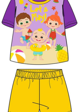Fully Licensed Girls Cocomelon Purple and Yellow Short Pyjama Set pk of 8