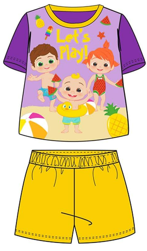 Fully Licensed Girls Cocomelon Purple and Yellow Short Pyjama Set pk of 8