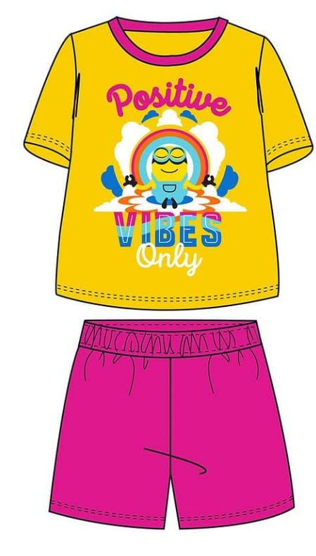 Fully Licensed Girls Minion Positive Vibes Short Pyjama Set pk of 6