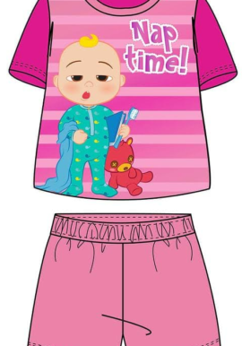 Fully Licensed Girls Cocomelon Cerise and Pale Pink Short Pyjama Set pk of 8