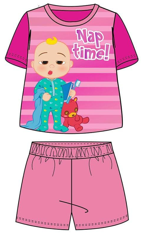 Fully Licensed Girls Cocomelon Cerise and Pale Pink Short Pyjama Set pk of 8