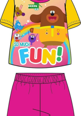 Fully Licensed Girls Hey Duggee Yellow and Cerise Short Pyjama Set pk of 6