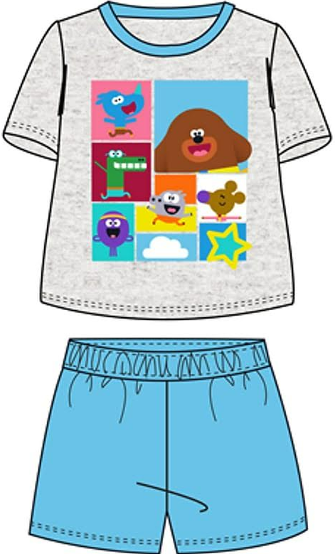 Fully Licensed Boys Hey Duggee Marl Grey and Blue Short Pyjama Set pk of 6