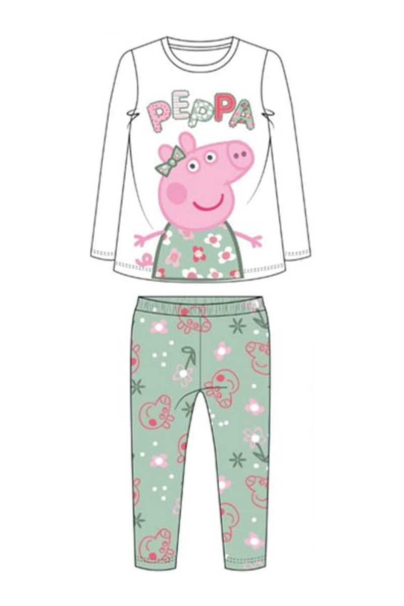 Fully Licensed Peppa Pig 2pce Set / Pyjamas. White Top Green AOP Leggings pk of 5