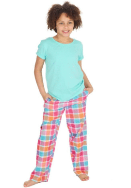Forever Dreaming Pyjamas Plain Mint Short Sleeved Top, Long Checked Bottoms. Pk of 5