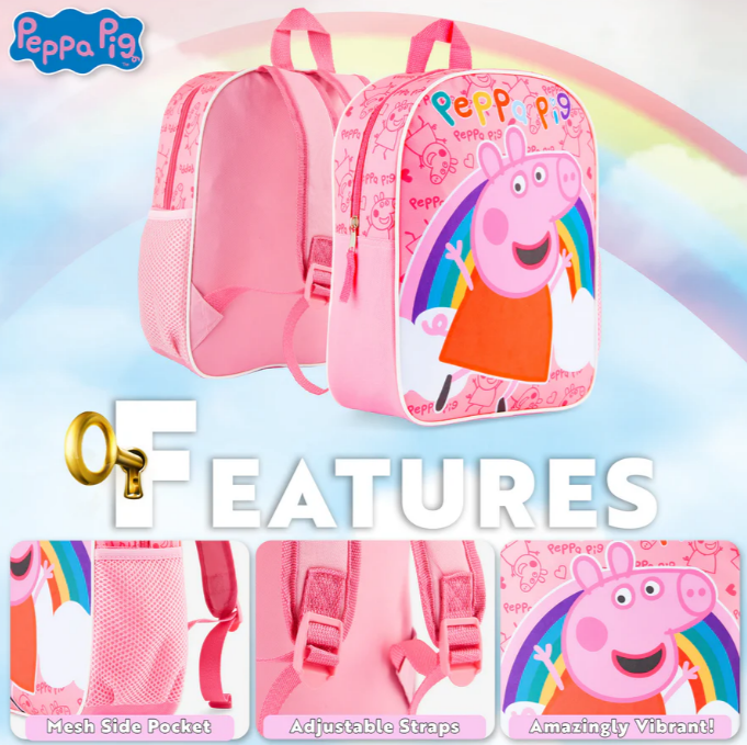 Fully Licensed Peppa Pig Rainbow Backpack. Pk of 3 - Image 3