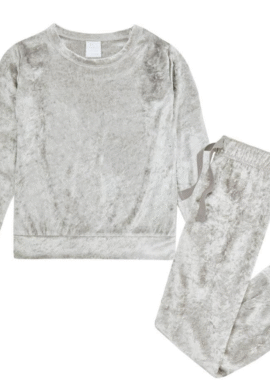 Forever Dreaming Silver Crushed Velvet Look Pyjamas Set. Pk of 4