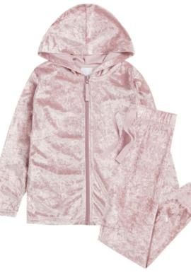 Forever Dreaming Pink Crushed Velvet Look Zip Up Loungewear Set. Pk of 4