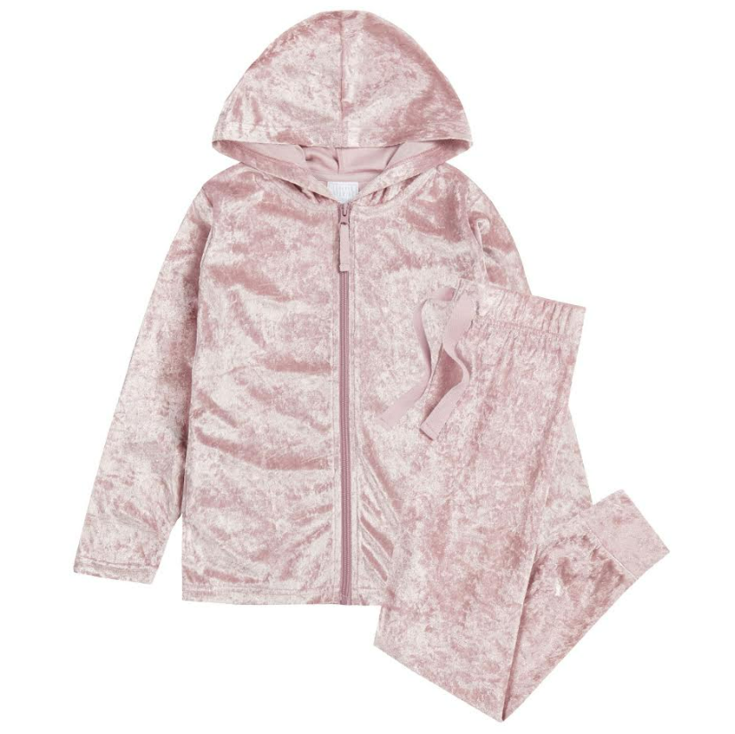 Forever Dreaming Pink Crushed Velvet Look Zip Up Loungewear Set. Pk of 4