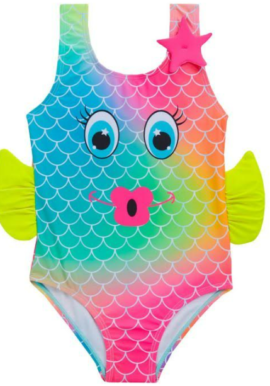 Girls Red Melon Infants Fish Swimsuit. Pk of 4
