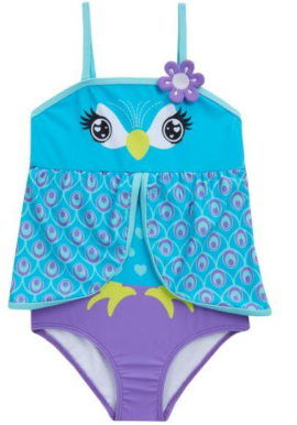 Girls Red Melon Infants Peacock Swimsuit. Pk of 4