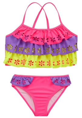 Girls Red Melon Neon Laser Cut Bikini Set. Pk of 4