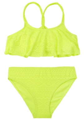 Girls Red Melon Yellow Laser Cut Bikini Set. Pk of 3