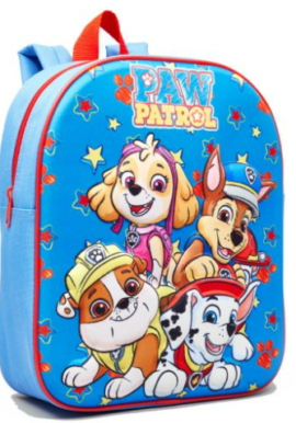 Fully Licensed Paw Patrol 3D Blue Backpack. Pk of 3