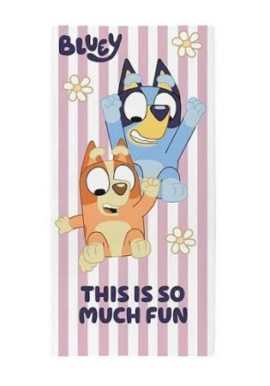 BULK BUY - Fully Licensed Girls Bluey Striped Towel. Pk of 24