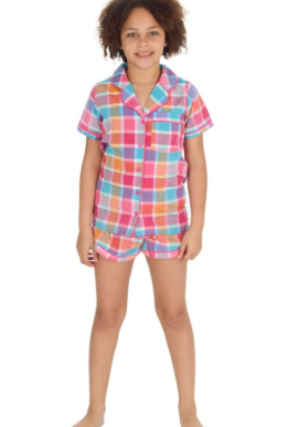 Forever Dreaming Girls Short Sleeved Short Pink Check Button Up Pyjamas. Pk of 5