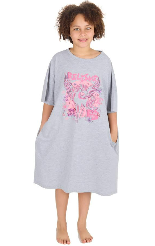 Red Melon Kids Grey Believe Unicorn Sleep T-Shirts. Pk of 3