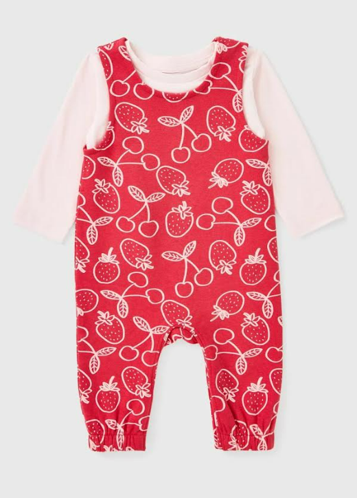 Ex Chainstore Strawberry Dungaree 2pce Set. Pk of 12