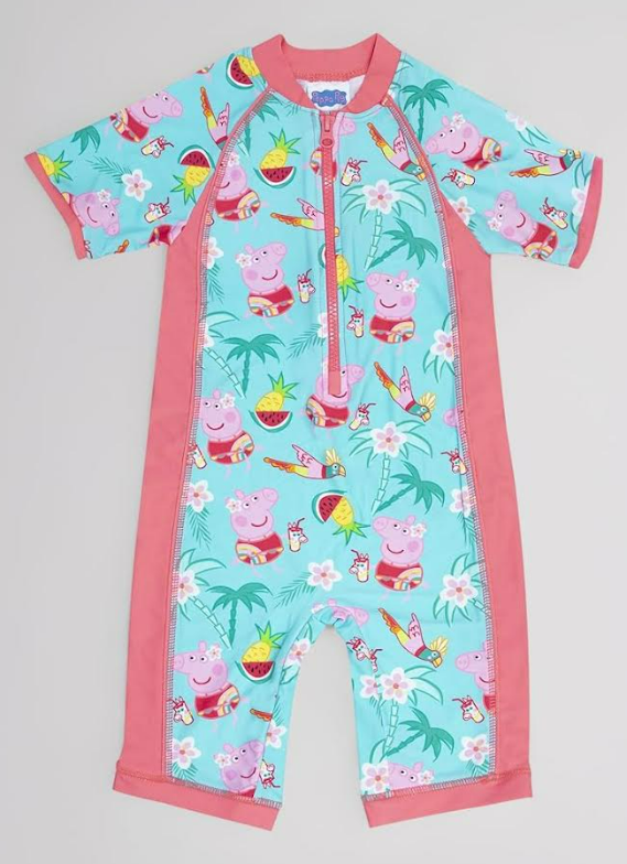 Fully Licensed Peppa Pig Tropical Pattern Surf Suit. Pk of 3