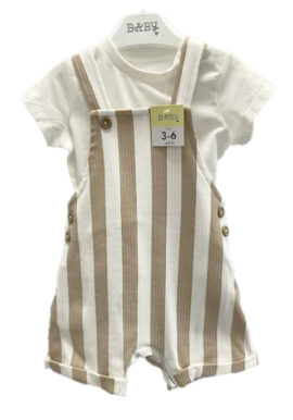 Ex Chainstore Brown Striped Short Dungaree 2pce Set. Pk of 10