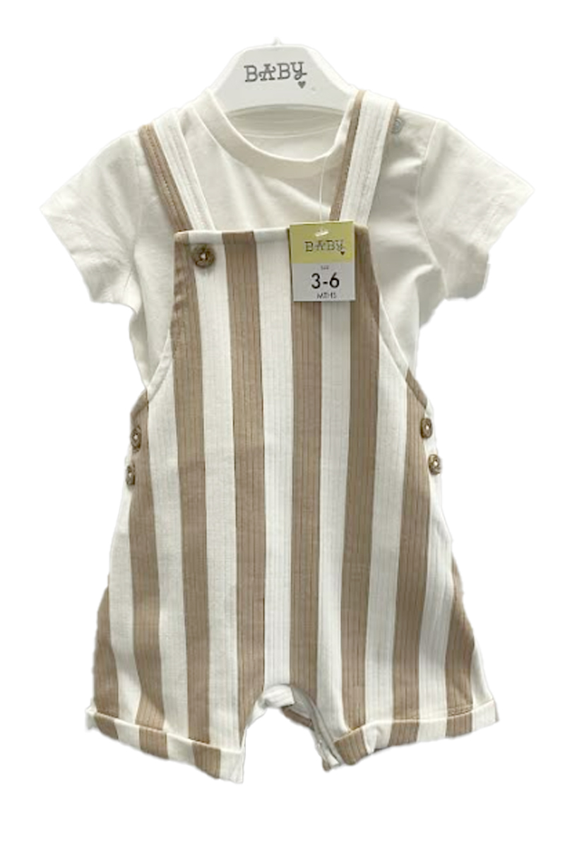 Ex Chainstore Brown Striped Short Dungaree 2pce Set. Pk of 10