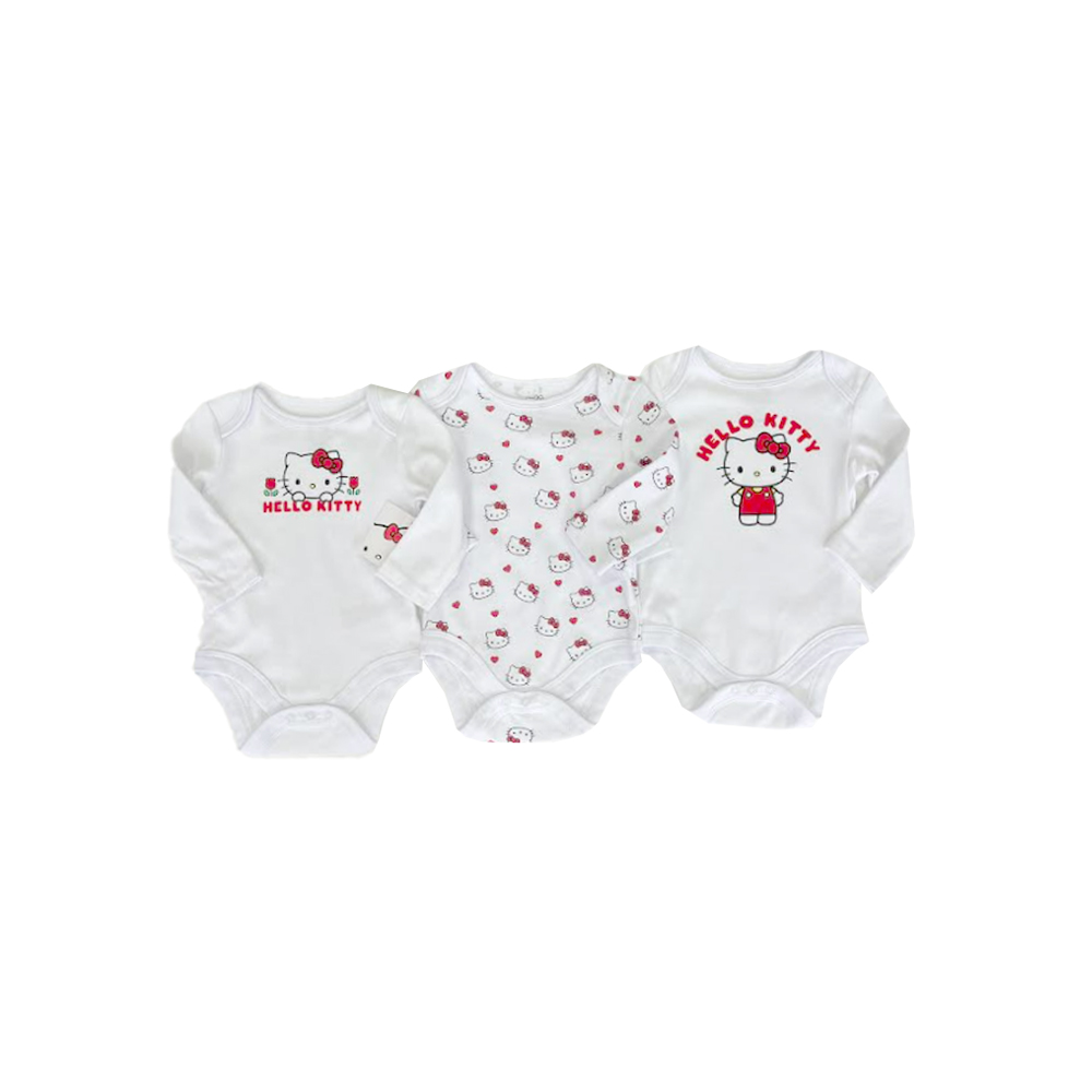 Fully Licensed 3 Pack Hello Kitty Long Sleeved Vests. Pk of 6