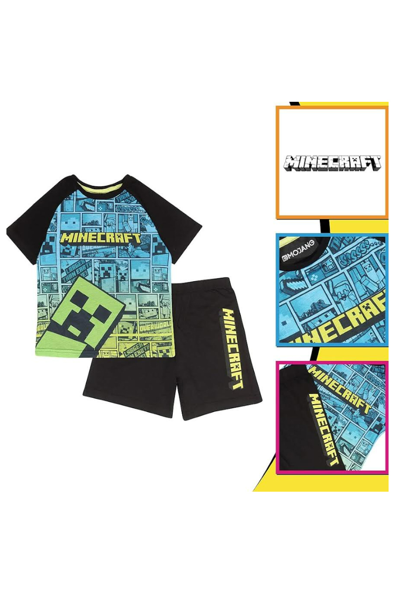 Fully Licensed Minecraft Short Pyjamas. Pk of 3