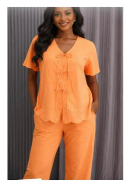 Ex Chainstore Ladies Orange Broderie Anglaise Pyjamas. Pk of 5