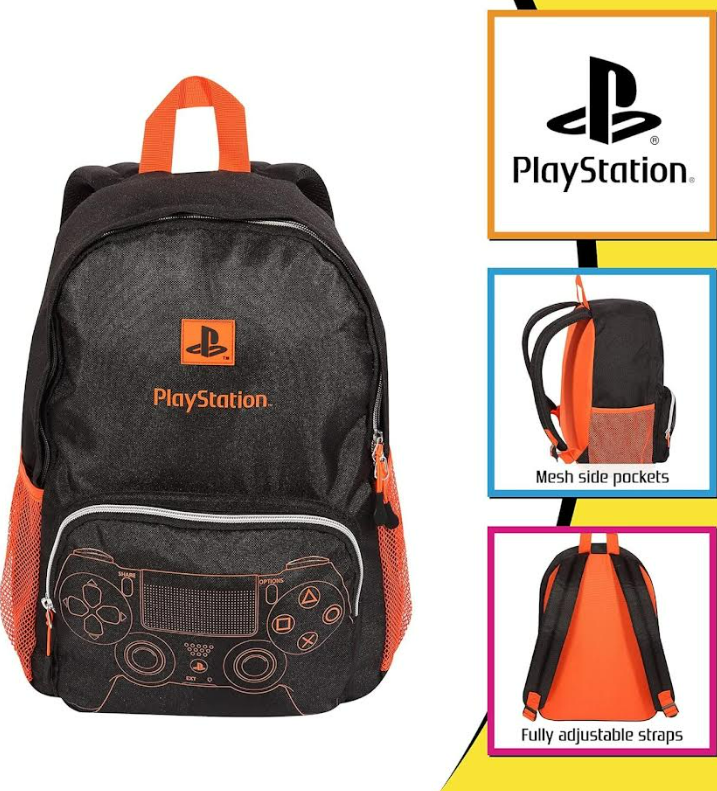 Fully Licensed Orange and Black Large PlayStation Backpack. Pk of 3