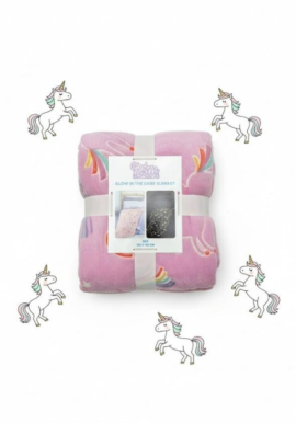 Giggles and Bubbles Glow In The Dark Pink Unicorn Blanket. Pk of 3