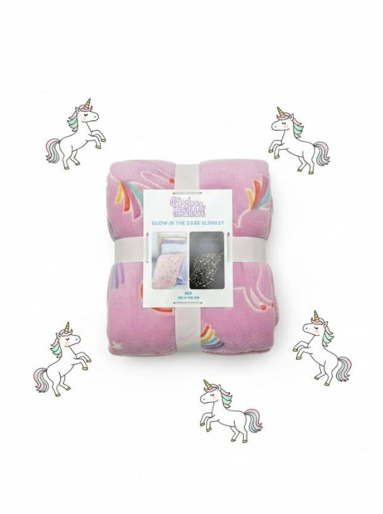 Giggles and Bubbles Glow In The Dark Pink Unicorn Blanket. Pk of 3