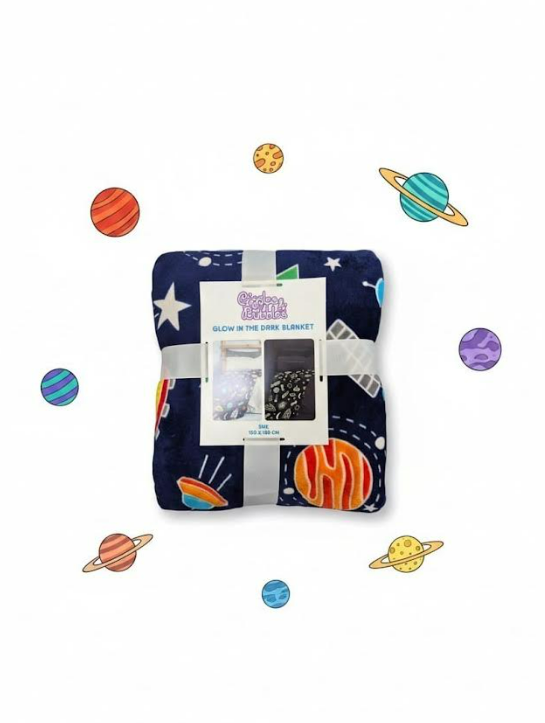 Giggles and Bubbles Glow In The Dark Navy Space Blanket. Pk of 3