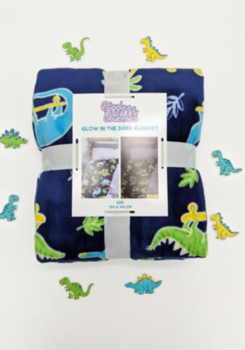 Giggles and Bubbles Glow In The Dark Navy Dinosaur Blanket. Pk of 3