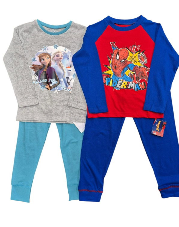 BULK BUY - Fully Licensed Marvel Spiderman & Disney Frozen Pyjamas. Pk of 34